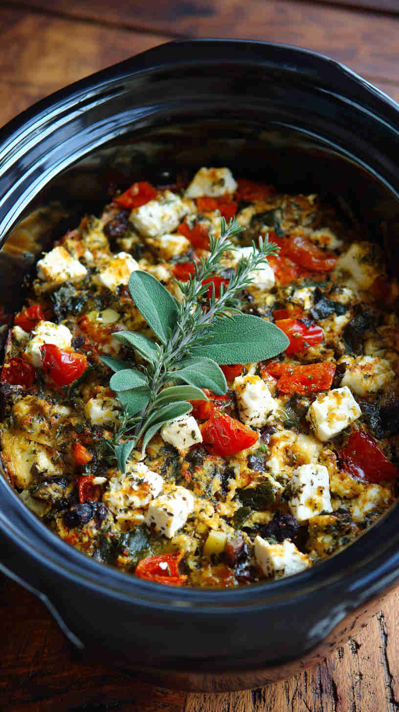 Crockpot Veggie and Feta Breakfast Casserole