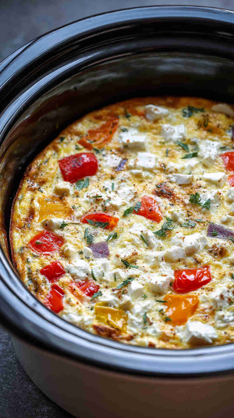 Crockpot Veggie and Feta Breakfast Casserole