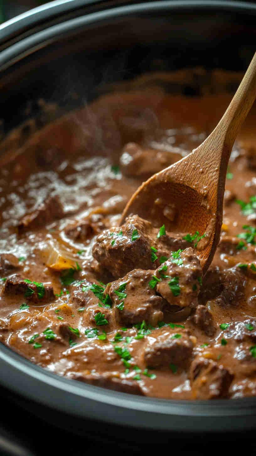 Easy Slow Cooker Beef Stroganoff