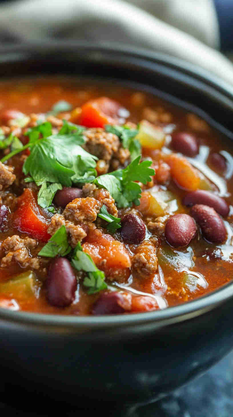 Easy Slow Cooker Beef and Bean Chili