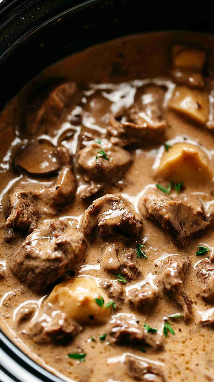 Hearty Homemade Beef Stroganoff in the Crock Pot