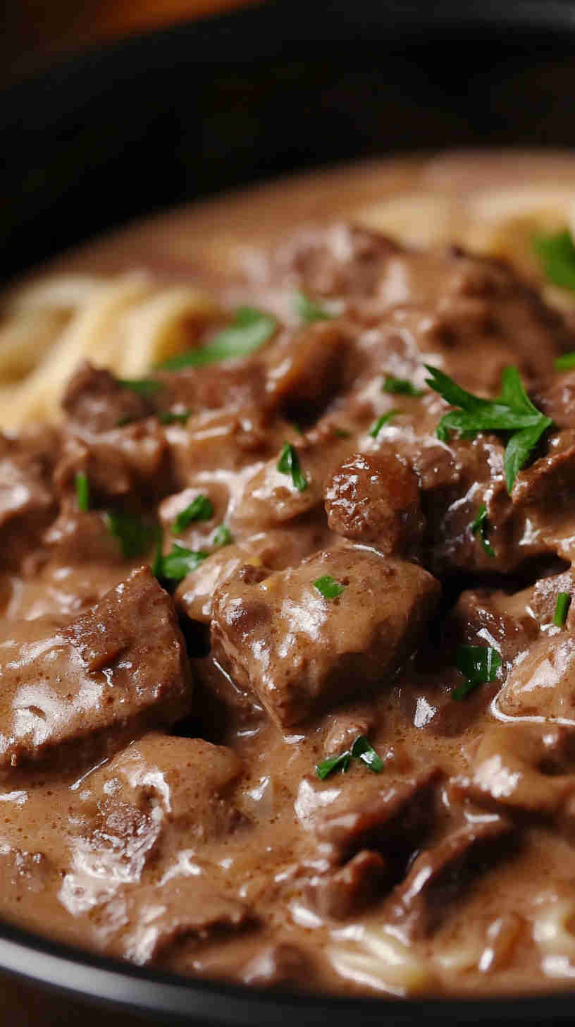 Hearty Homemade Beef Stroganoff in the Crock Pot