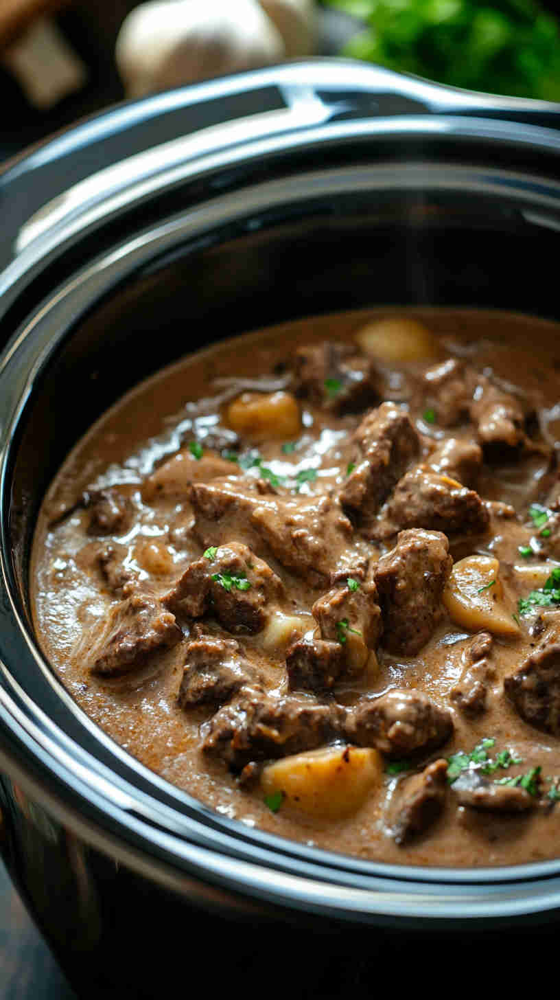 Hearty Homemade Beef Stroganoff in the Crock Pot