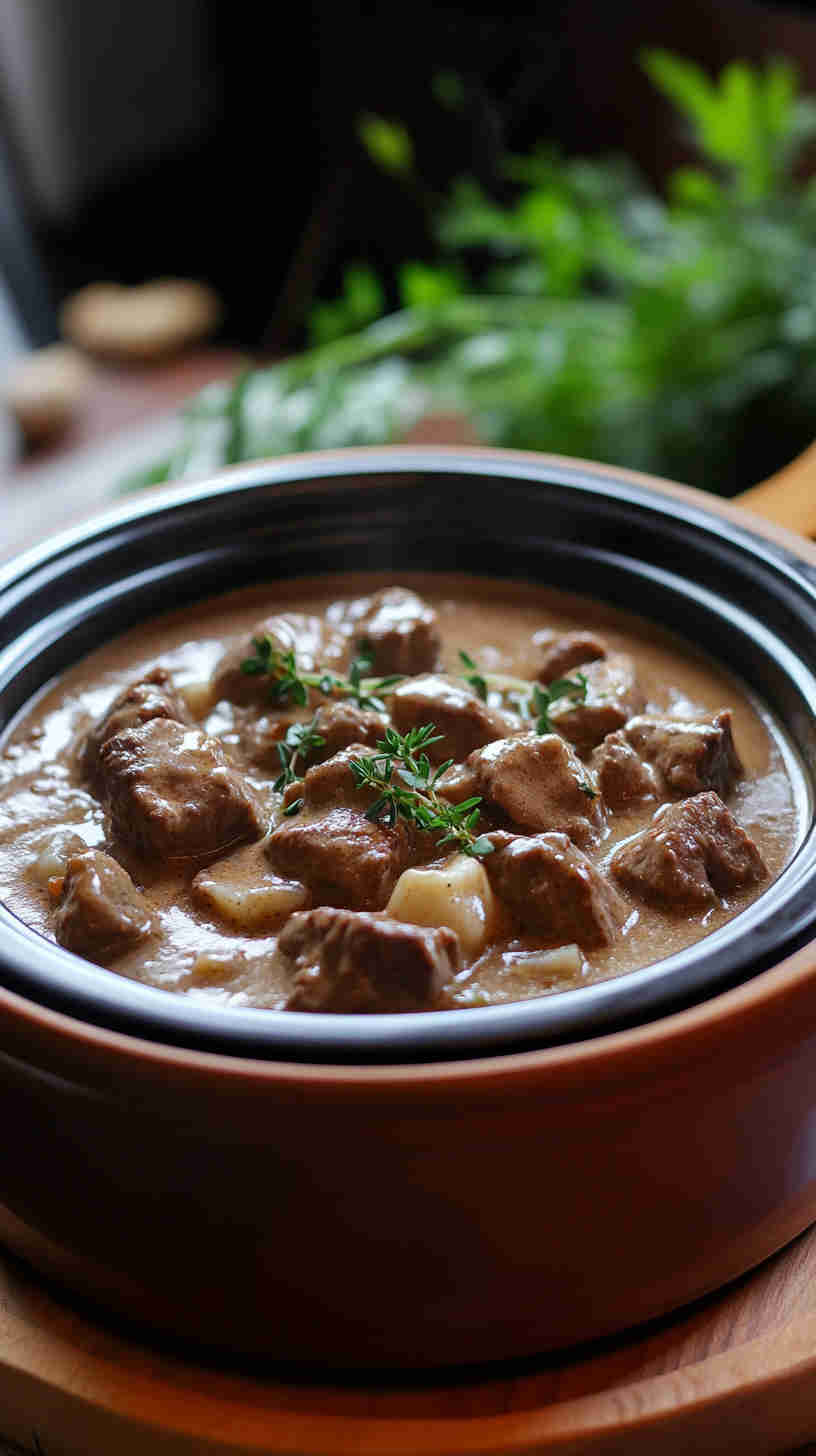 Hearty Homemade Beef Stroganoff in the Crock Pot