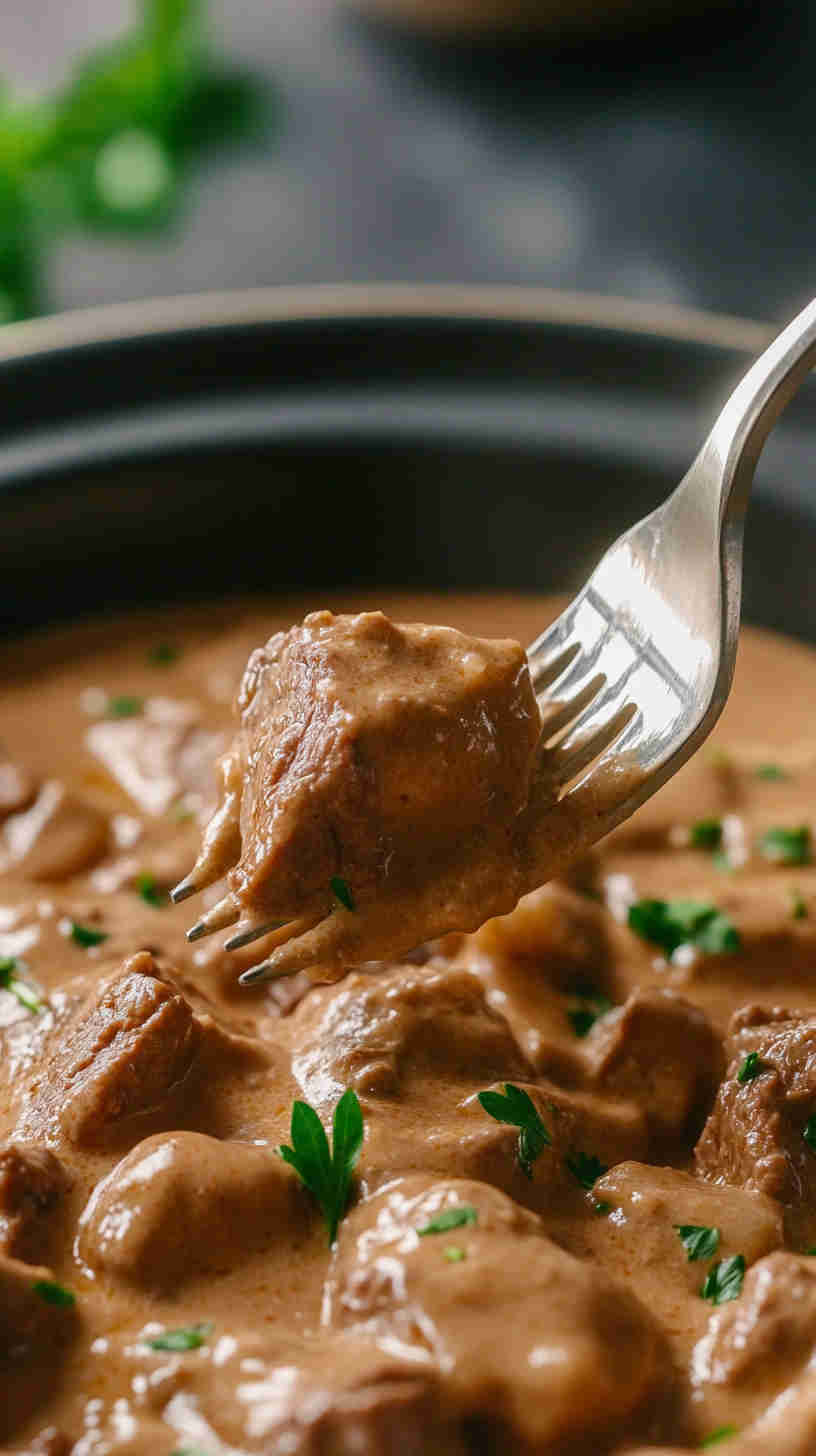 Rich & Savory Beef Stroganoff in the Crock Pot