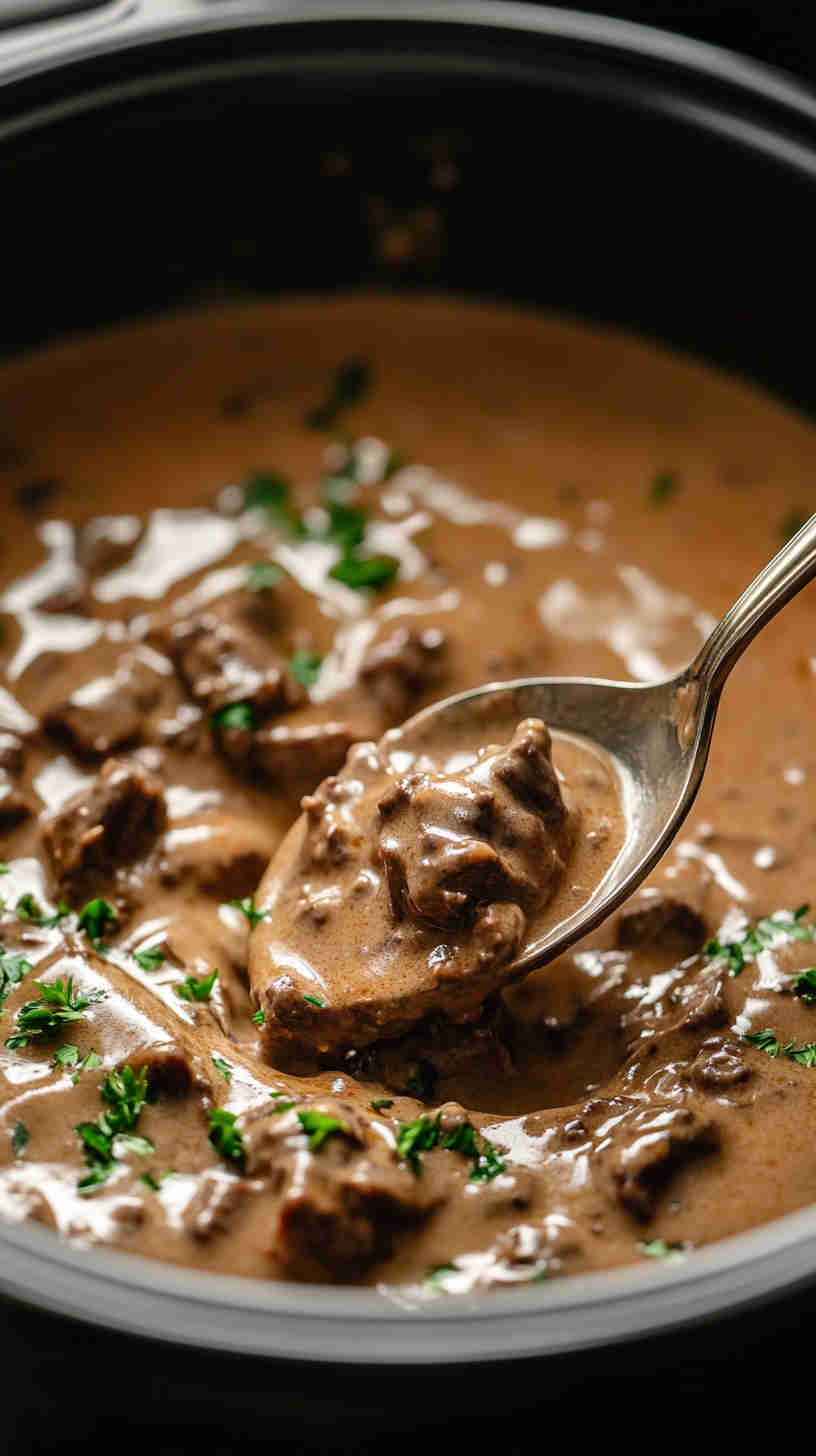 Set & Forget Slow Cooker Beef Stroganoff