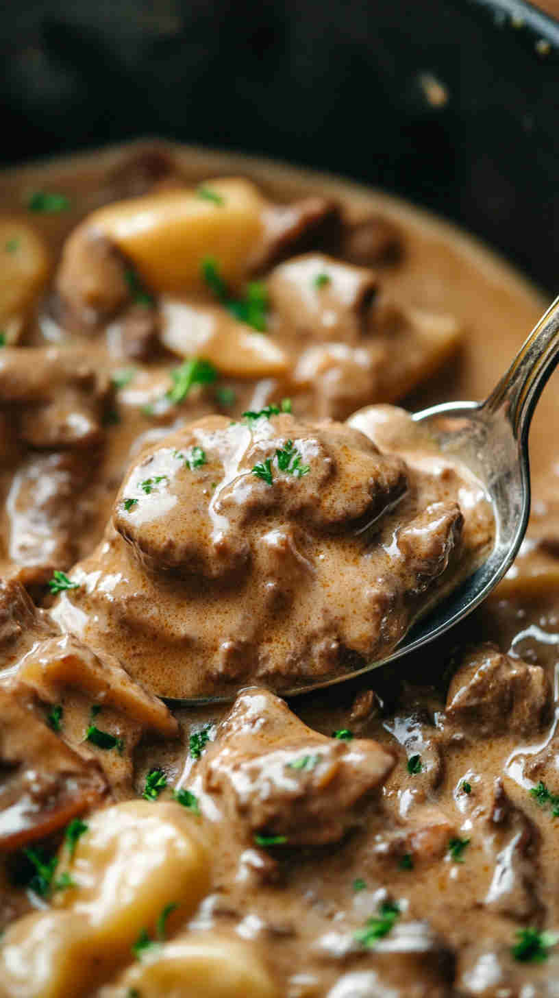 Set & Forget Slow Cooker Beef Stroganoff