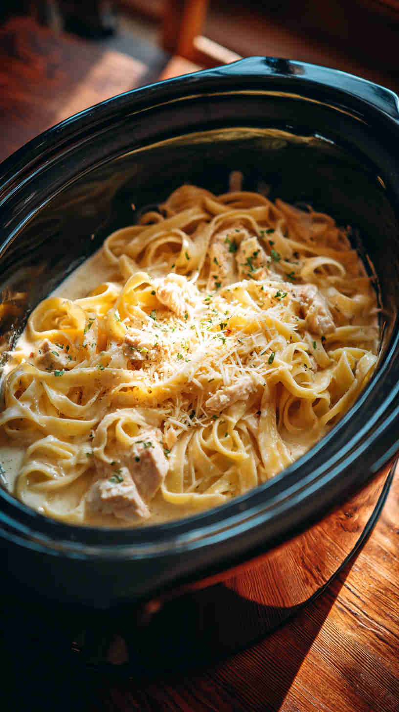 Delicious Slow Cooker Chicken Alfredo Pasta