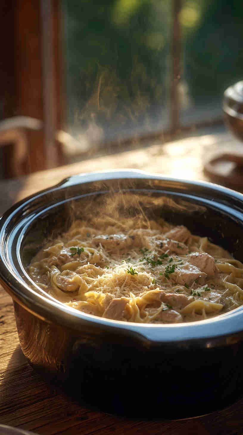 Delicious Slow Cooker Chicken Alfredo Pasta