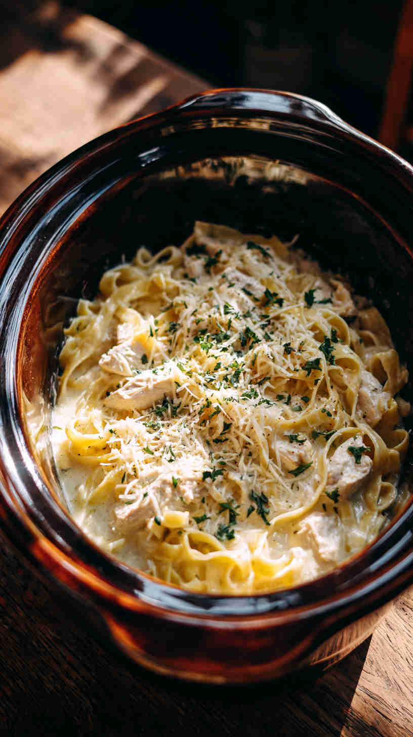 Delicious Slow Cooker Chicken Alfredo Pasta