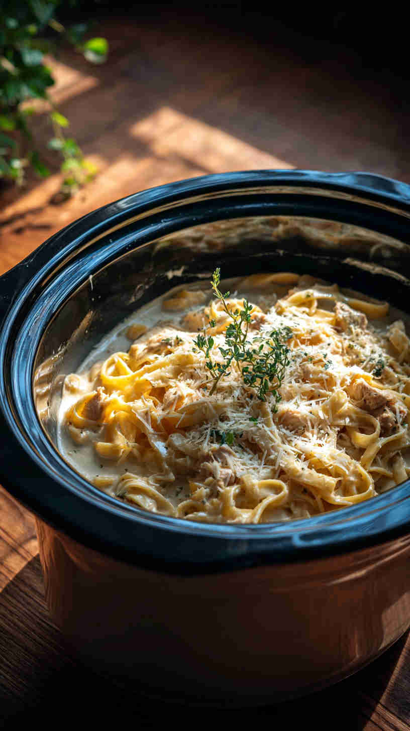 Delicious Slow Cooker Chicken Alfredo Pasta