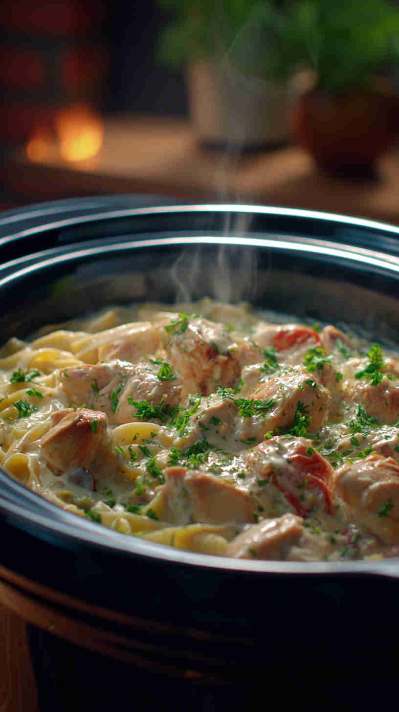 Delicious Slow Cooker Chicken Alfredo Pasta
