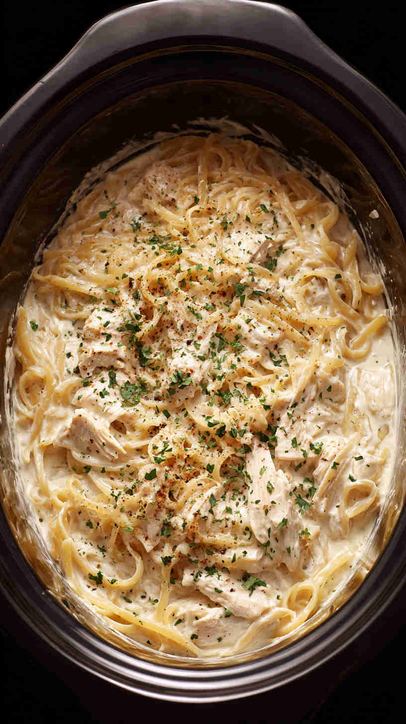 Delicious Slow Cooker Chicken Alfredo Pasta