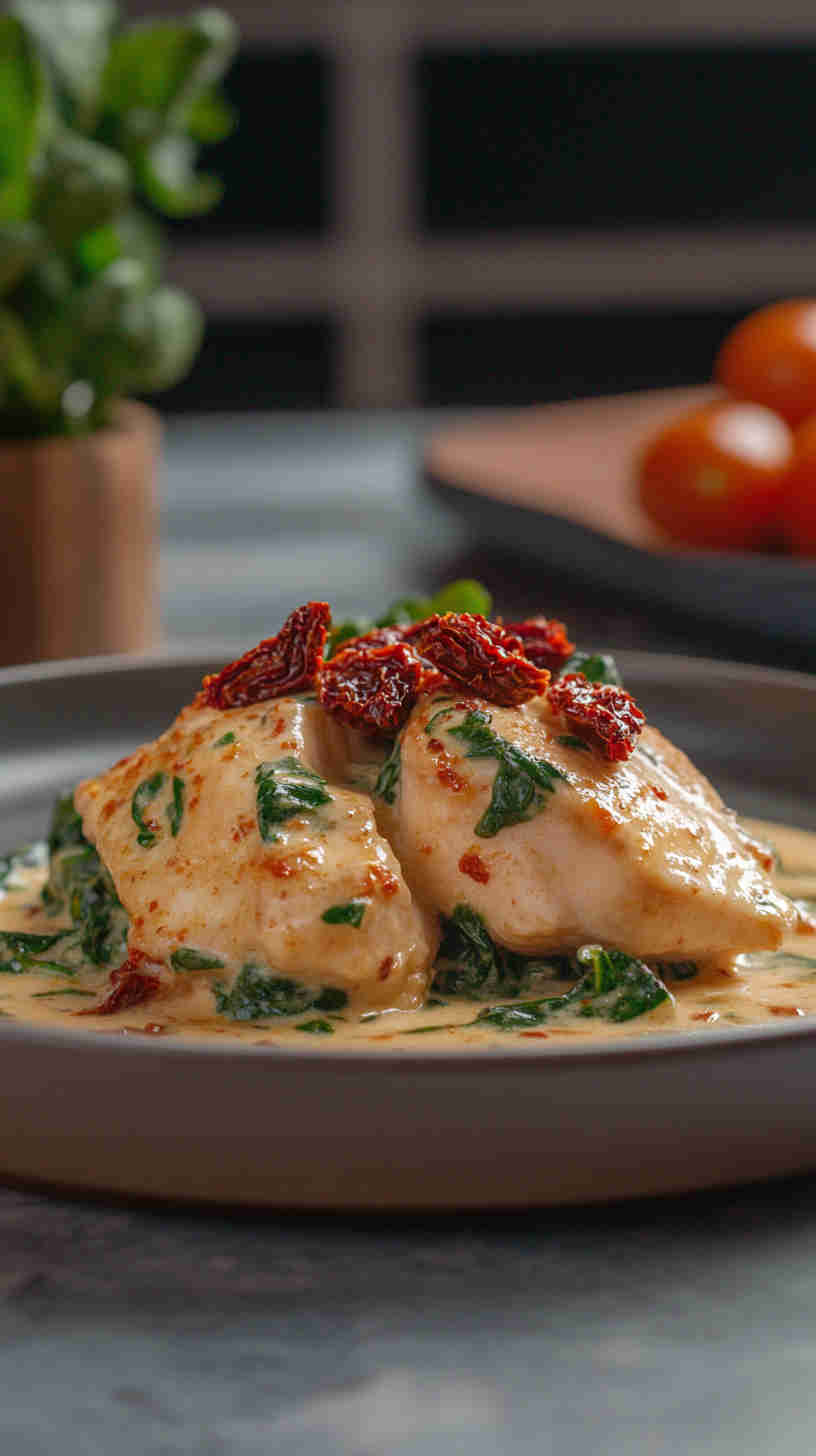 Slow Cooker Creamy Spinach and Sun-Dried Tomato Chicken