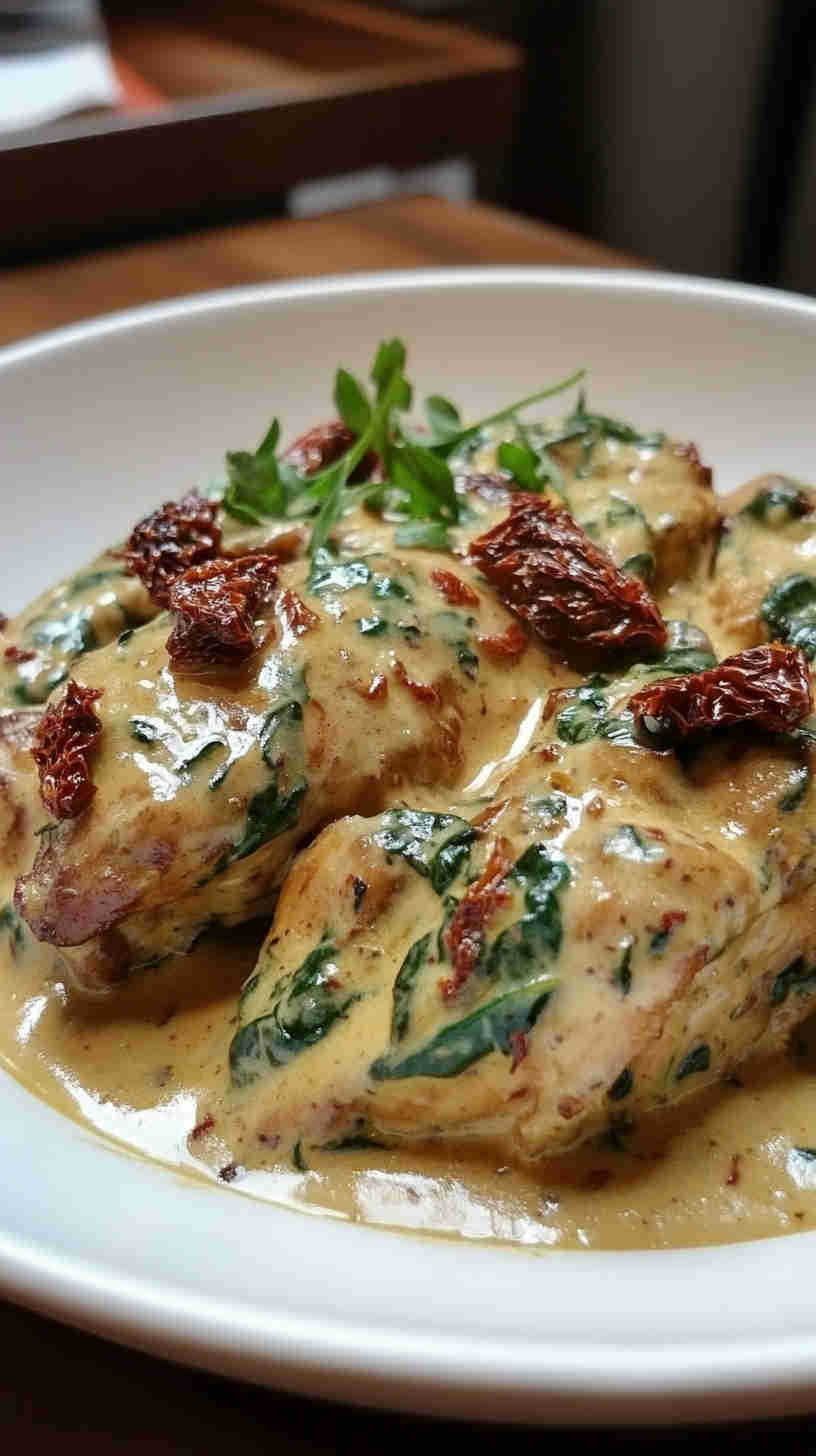 Slow Cooker Creamy Spinach and Sun-Dried Tomato Chicken