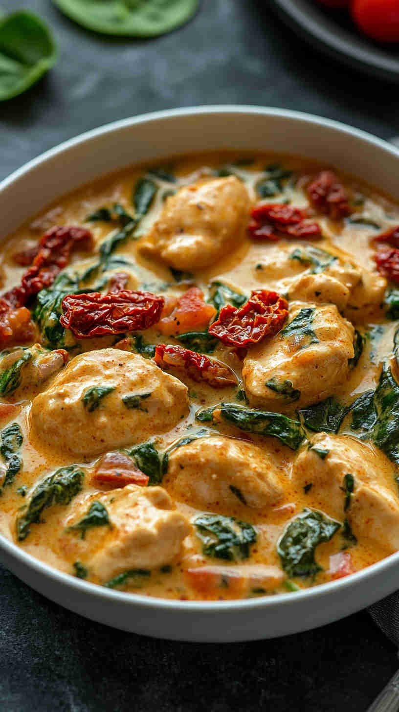 Slow Cooker Creamy Spinach and Sun-Dried Tomato Chicken