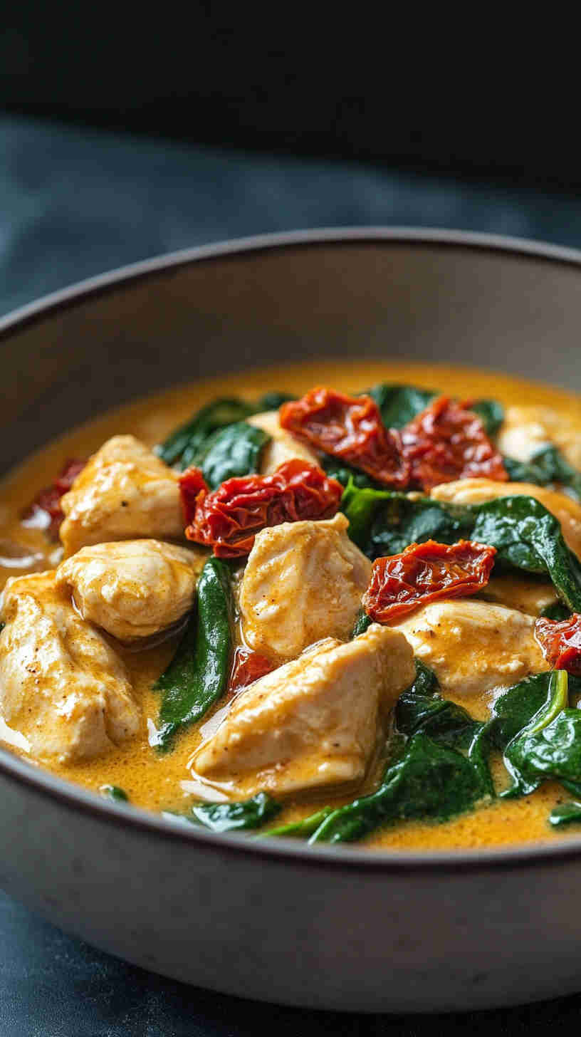 Slow Cooker Creamy Spinach and Sun-Dried Tomato Chicken
