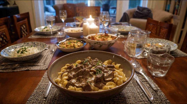 Slow Cooker Crockpot Beef Stroganoff Casserole
