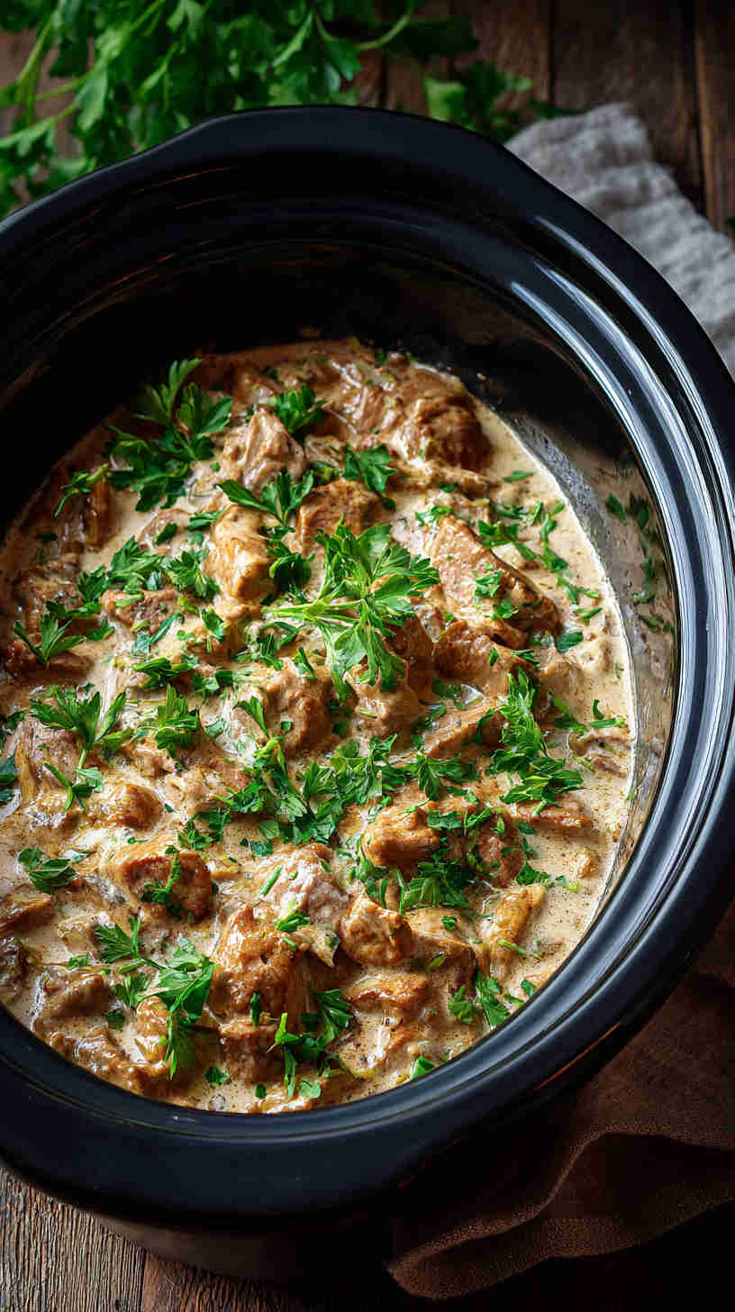 Slow Cooker Crockpot Beef Stroganoff Casserole