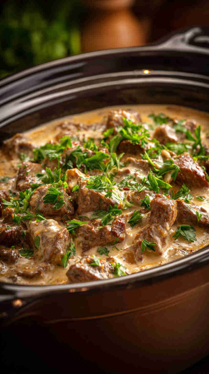 Slow Cooker Crockpot Beef Stroganoff Casserole