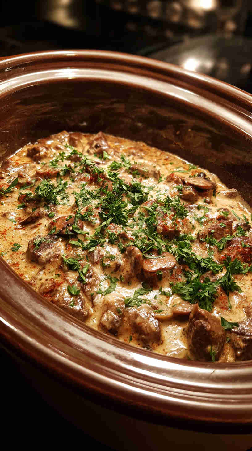 Slow Cooker Crockpot Beef Stroganoff Casserole