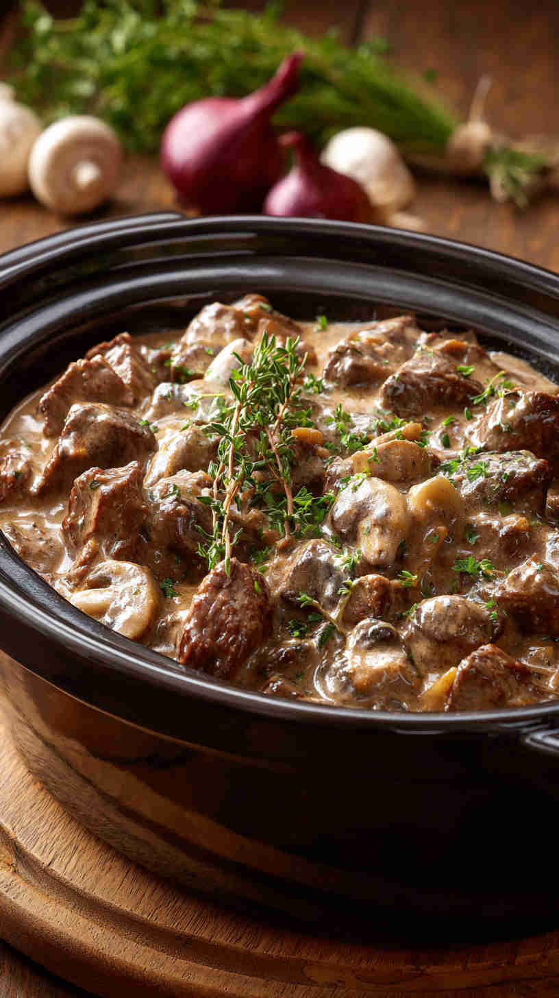 Slow Cooker Crockpot Beef Stroganoff Casserole