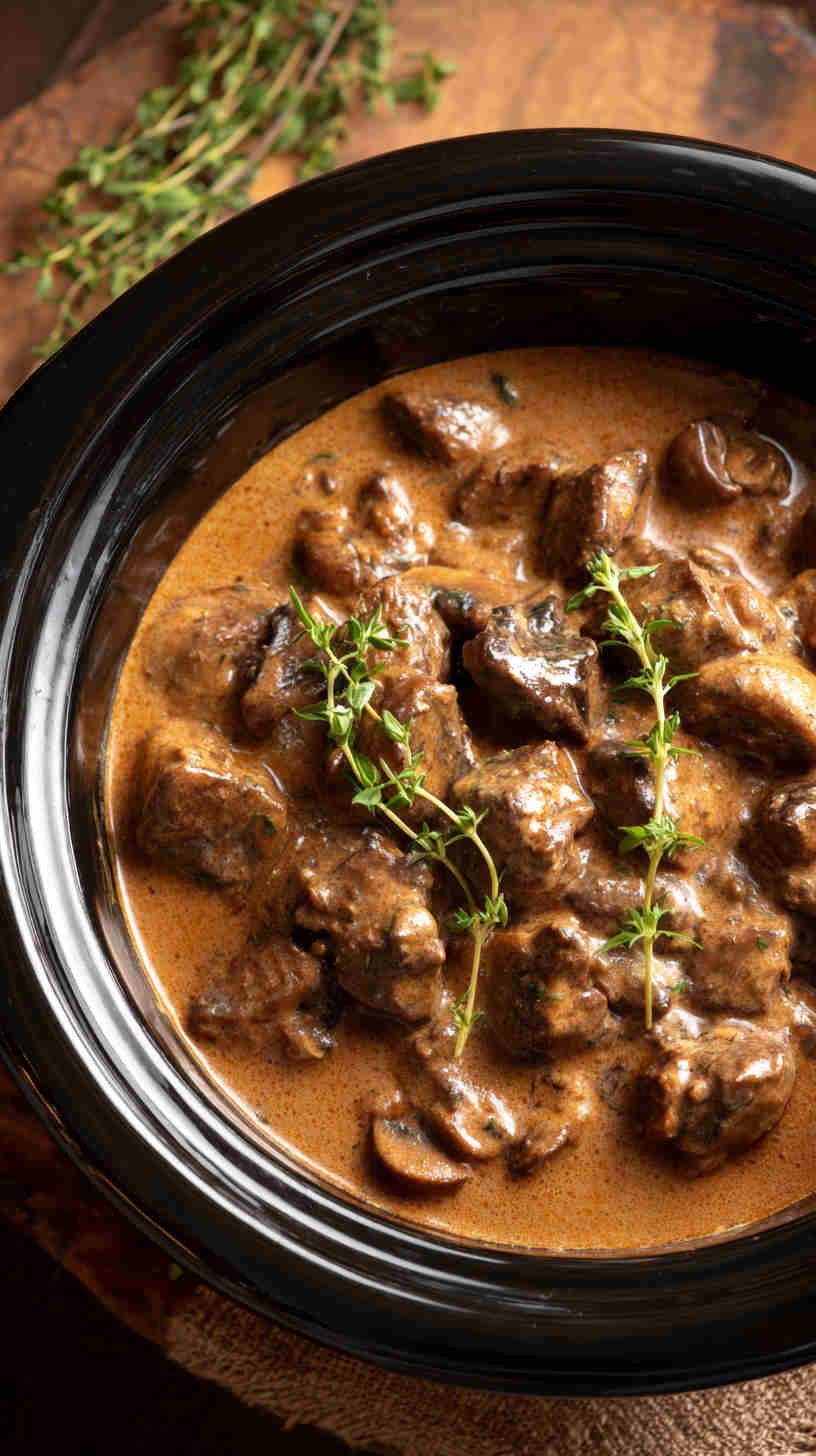 Slow Cooker Crockpot Beef Stroganoff Casserole