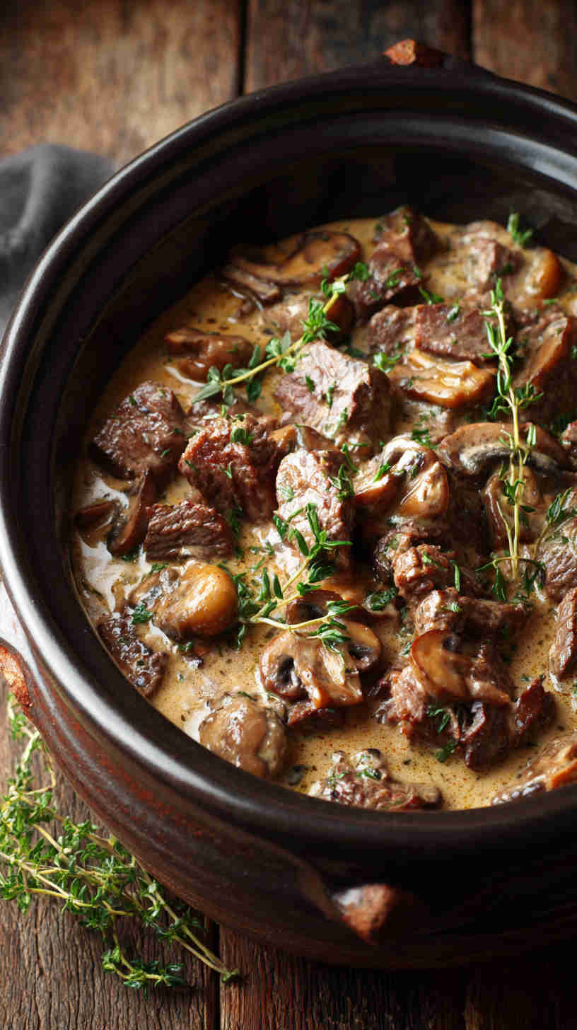 Slow Cooker Crockpot Beef Stroganoff Casserole