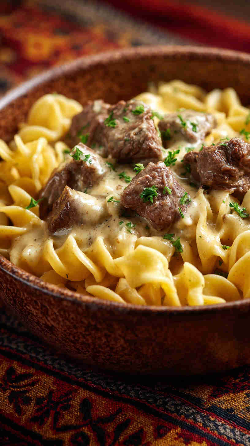 Slow Cooker Crockpot Beef Stroganoff Casserole
