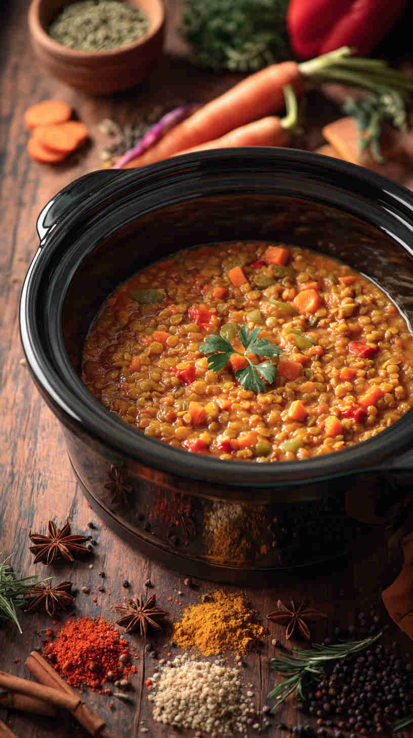 Slow Cooker Curried Vegetable Lentil Stew