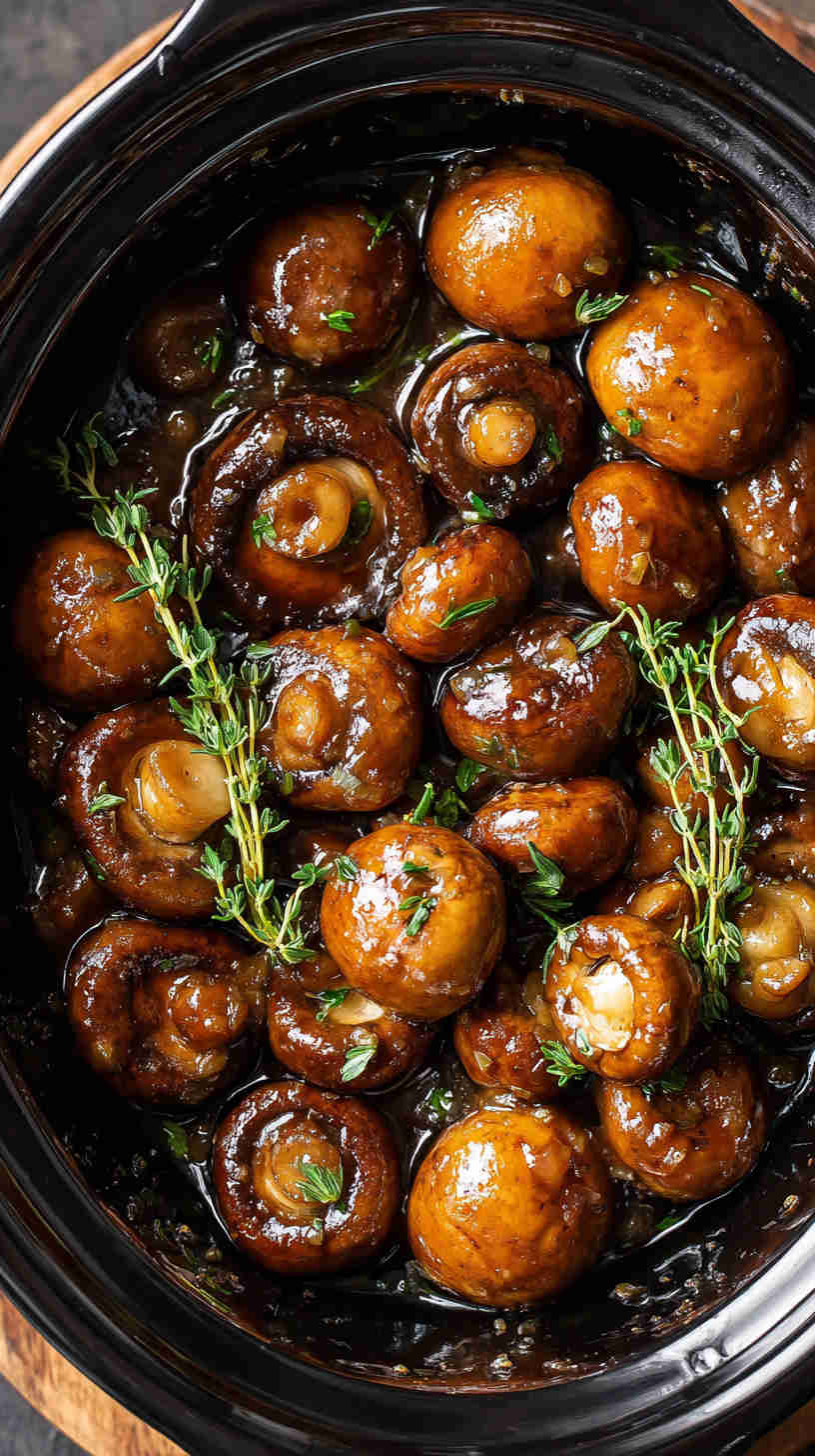 Slow Cooker Honey Garlic Glazed Mushrooms