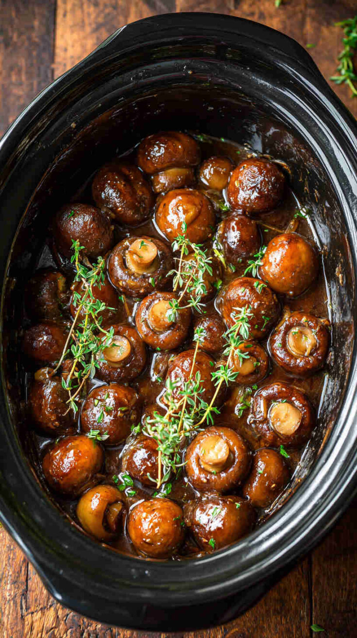 Slow Cooker Honey Garlic Glazed Mushrooms