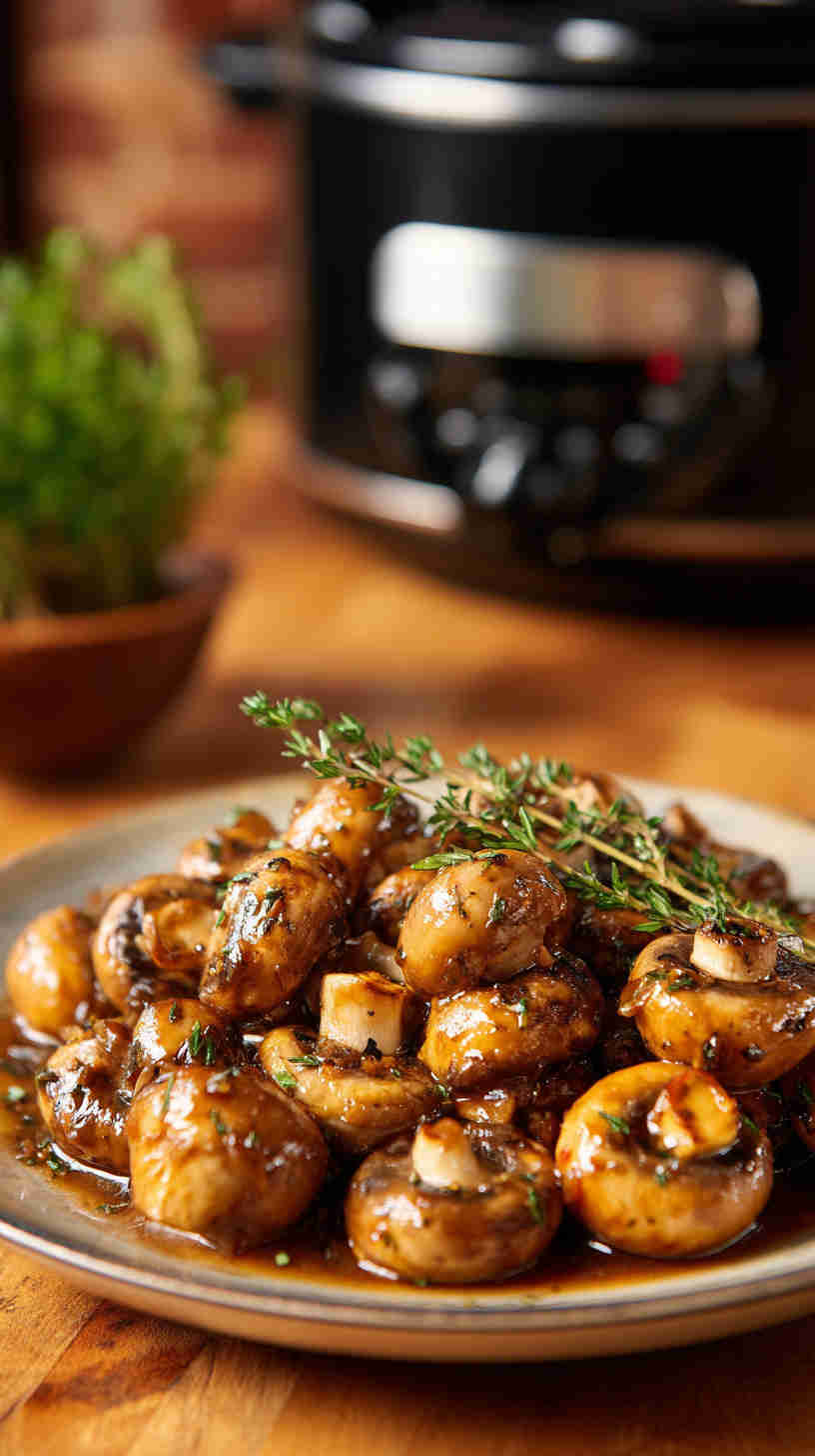Slow Cooker Honey Garlic Glazed Mushrooms