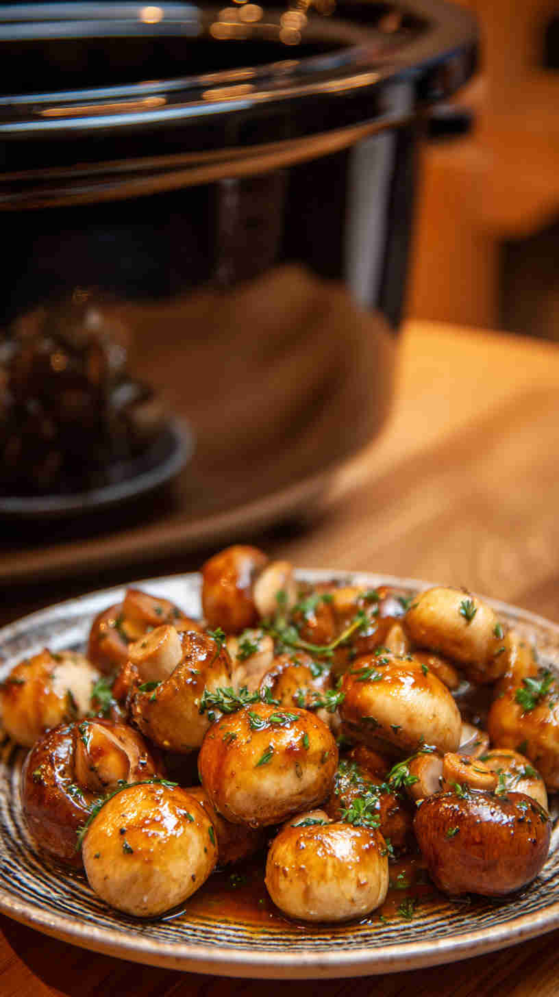 Slow Cooker Honey Garlic Glazed Mushrooms