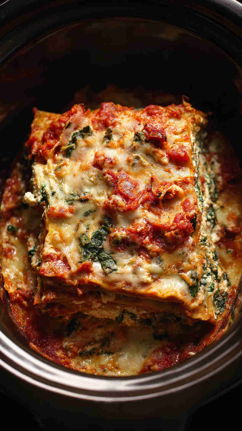 Slow Cooker Lasagna with Ricotta and Spinach