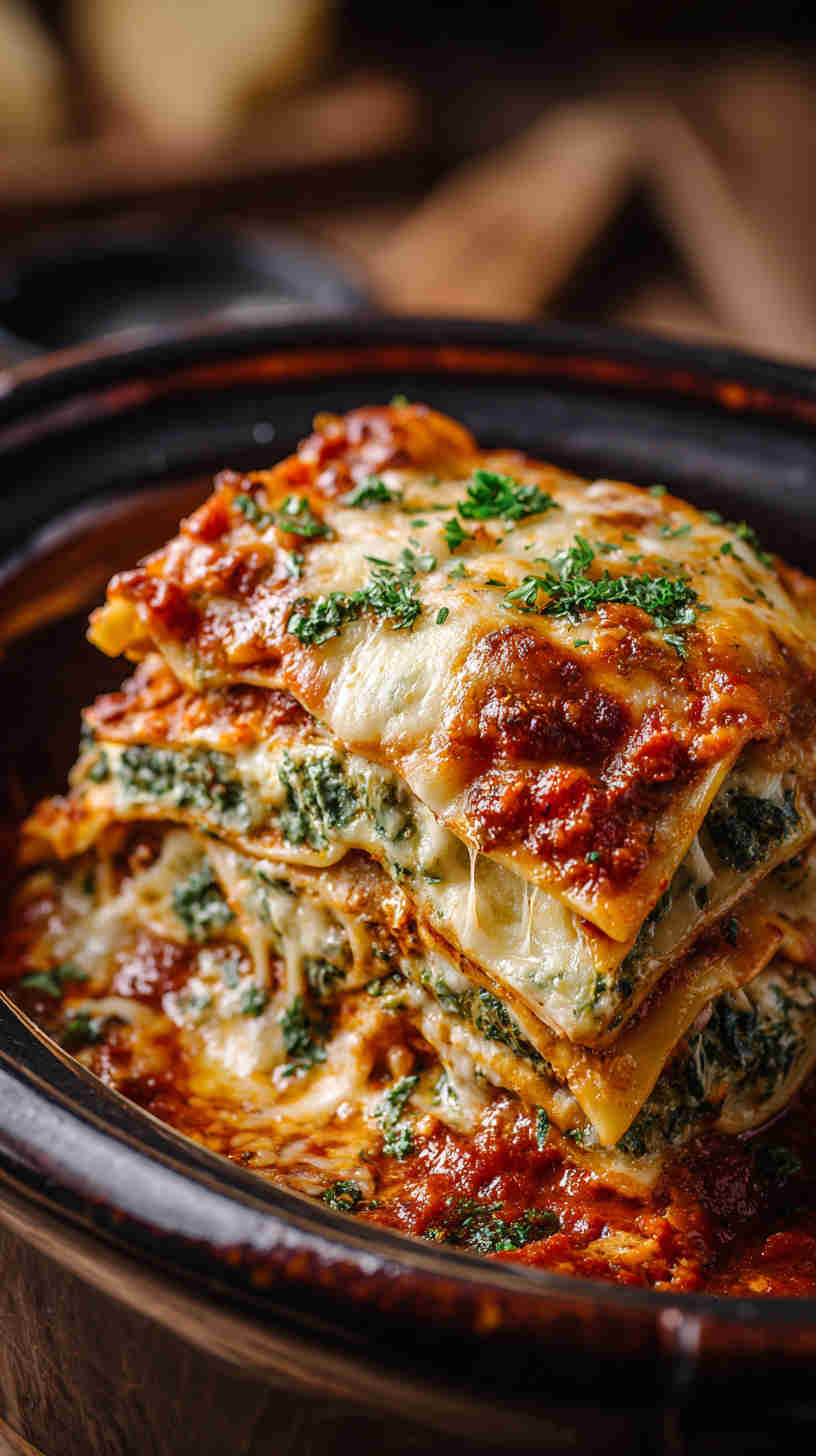 Slow Cooker Lasagna with Ricotta and Spinach