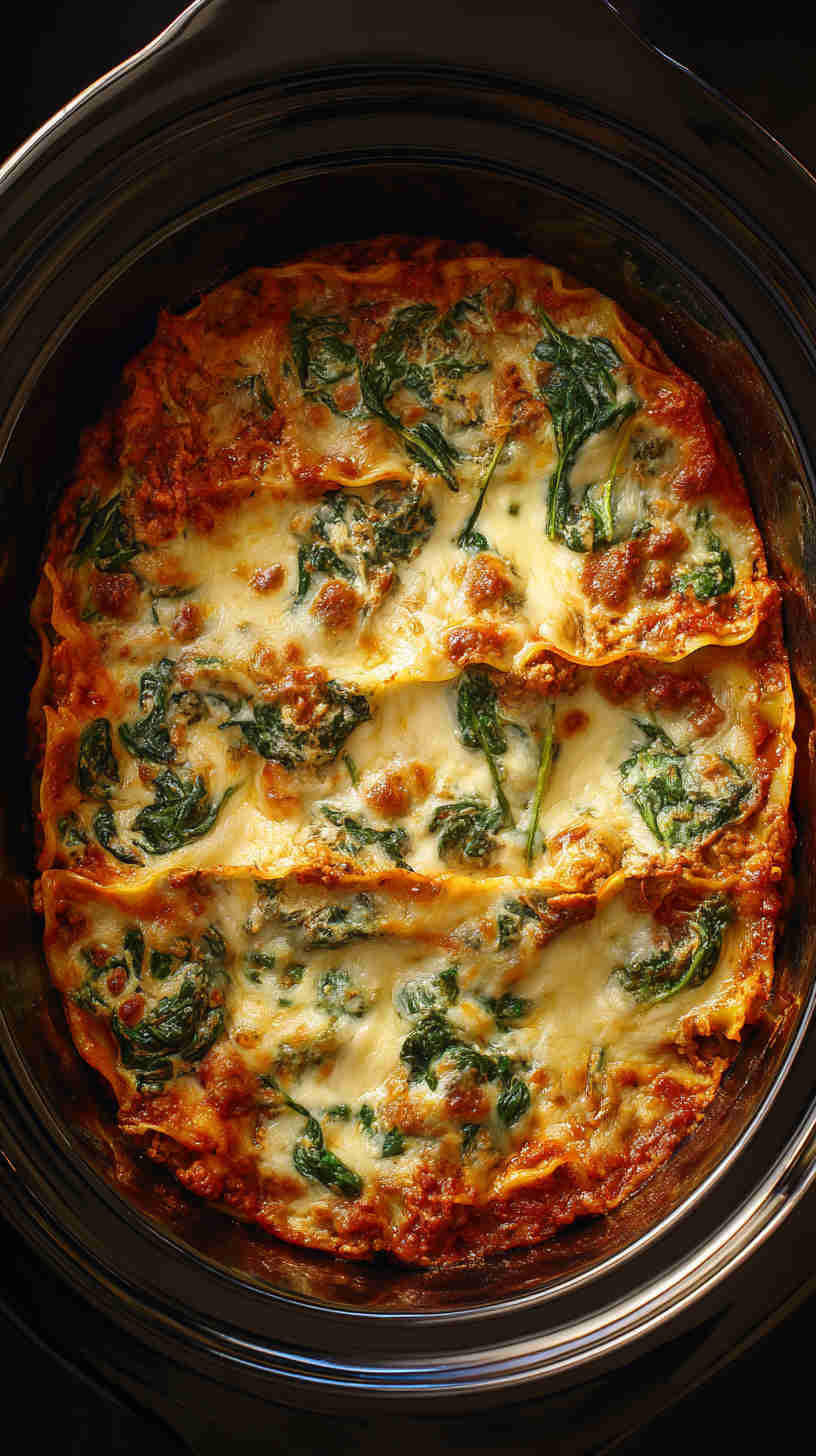 Slow Cooker Lasagna with Ricotta and Spinach