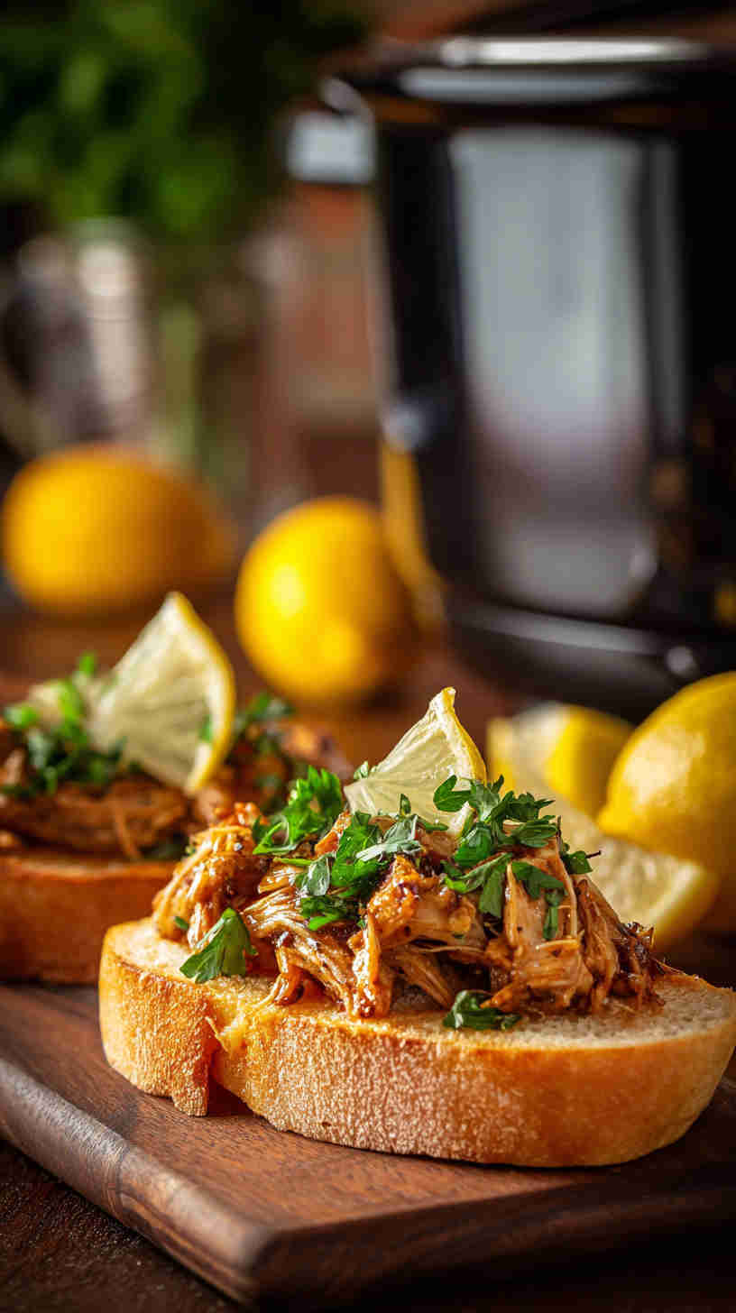Slow Cooker Lemon Herb Pulled Chicken