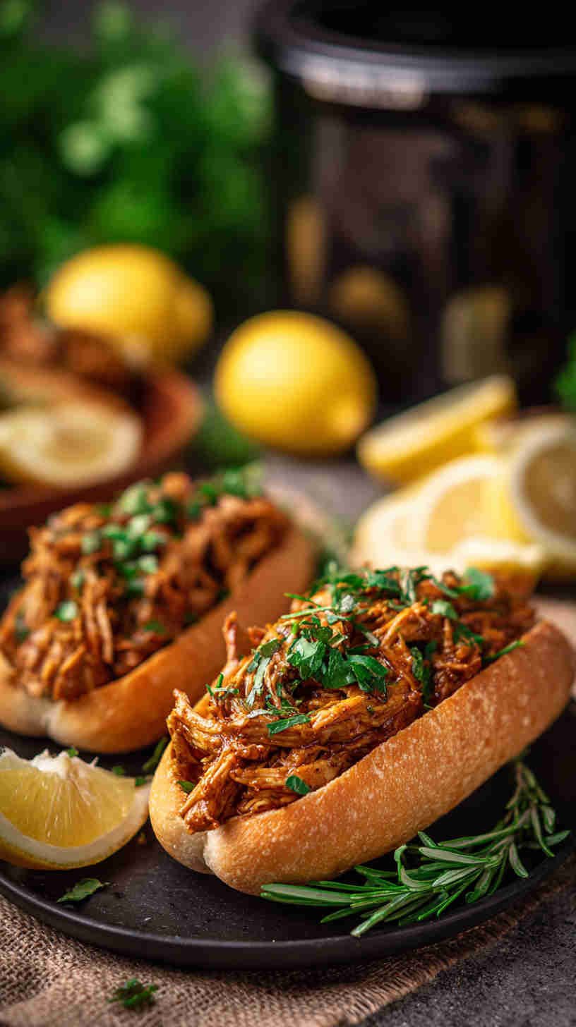 Slow Cooker Lemon Herb Pulled Chicken