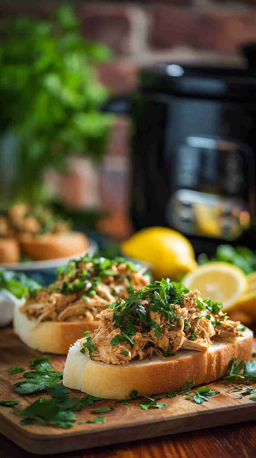 Slow Cooker Lemon Herb Pulled Chicken