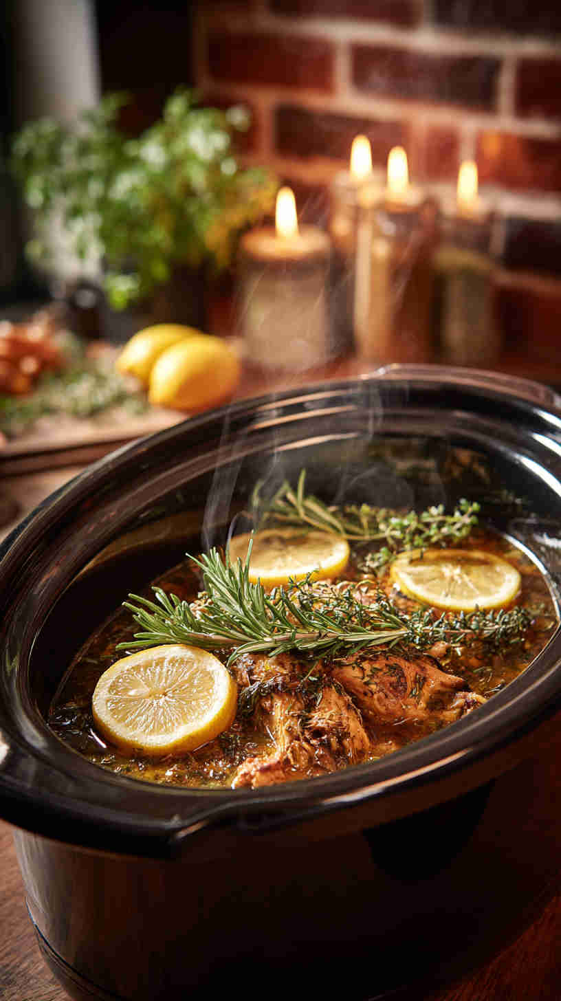 Slow Cooker Lemon Herb Pulled Chicken