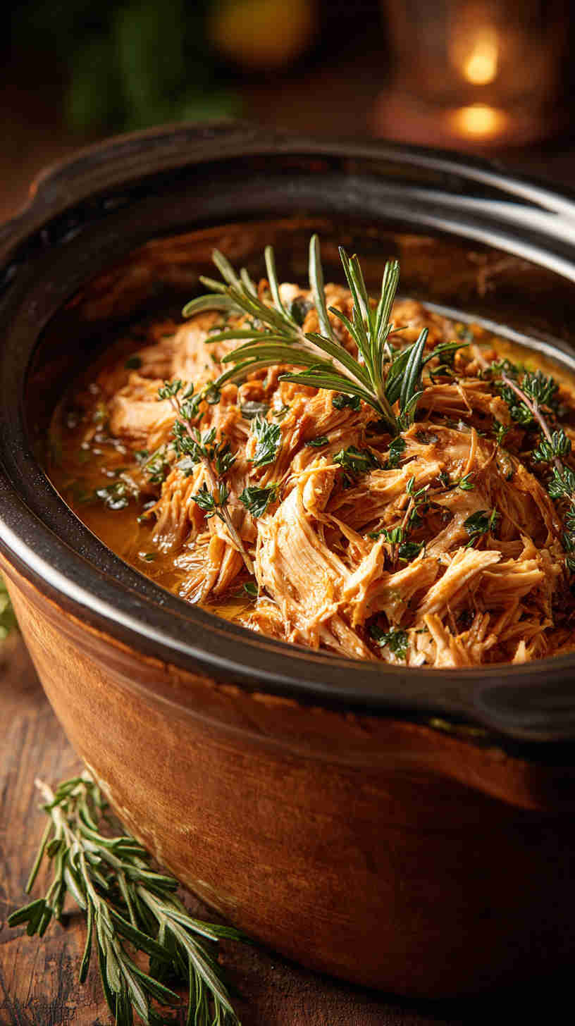 Slow Cooker Lemon Herb Pulled Chicken