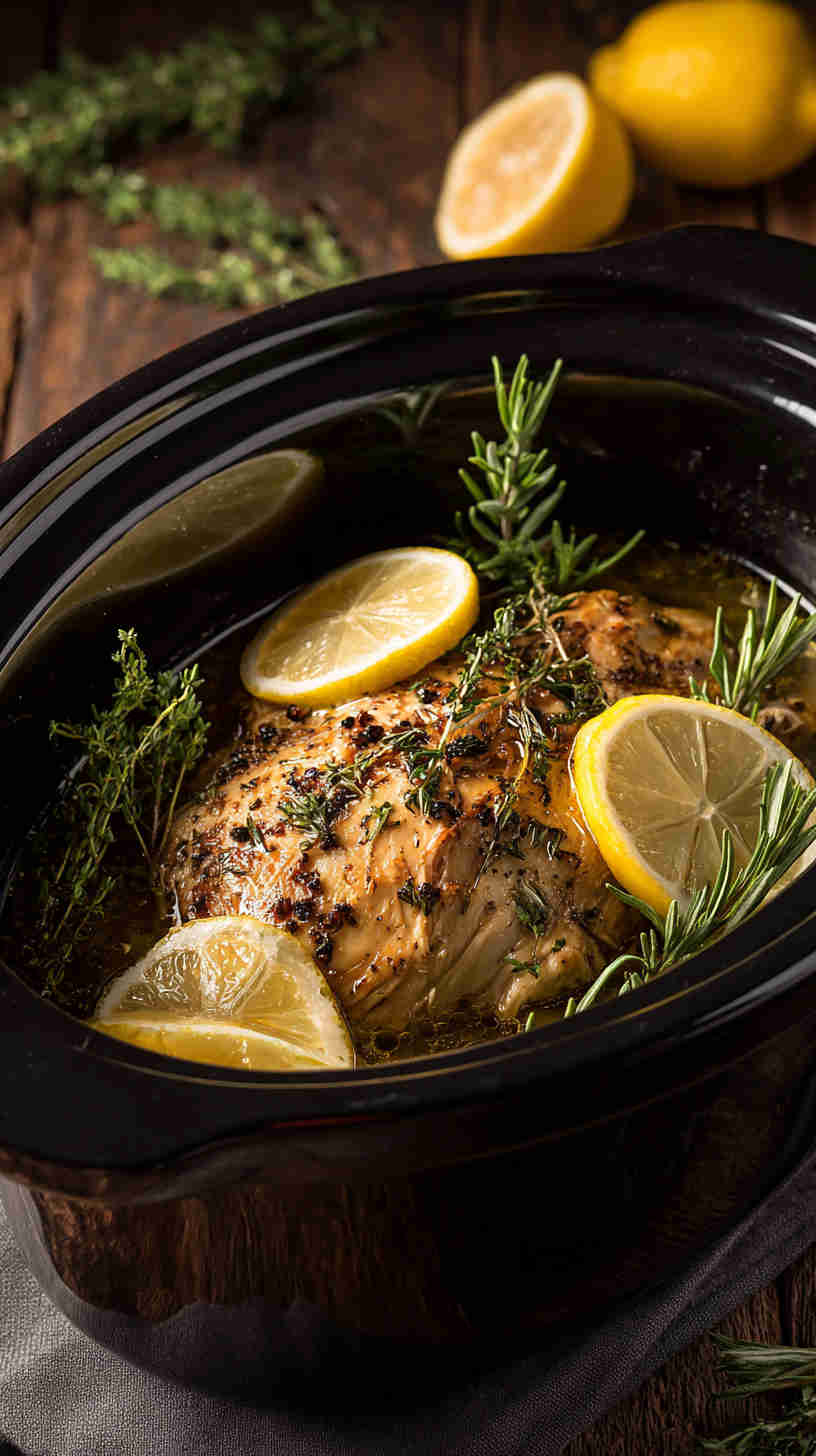 Slow Cooker Lemon Herb Pulled Chicken