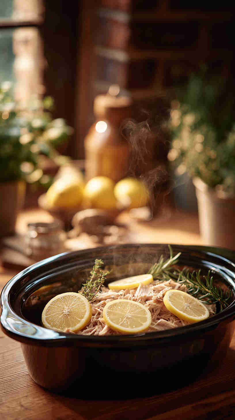 Slow Cooker Lemon Herb Pulled Chicken