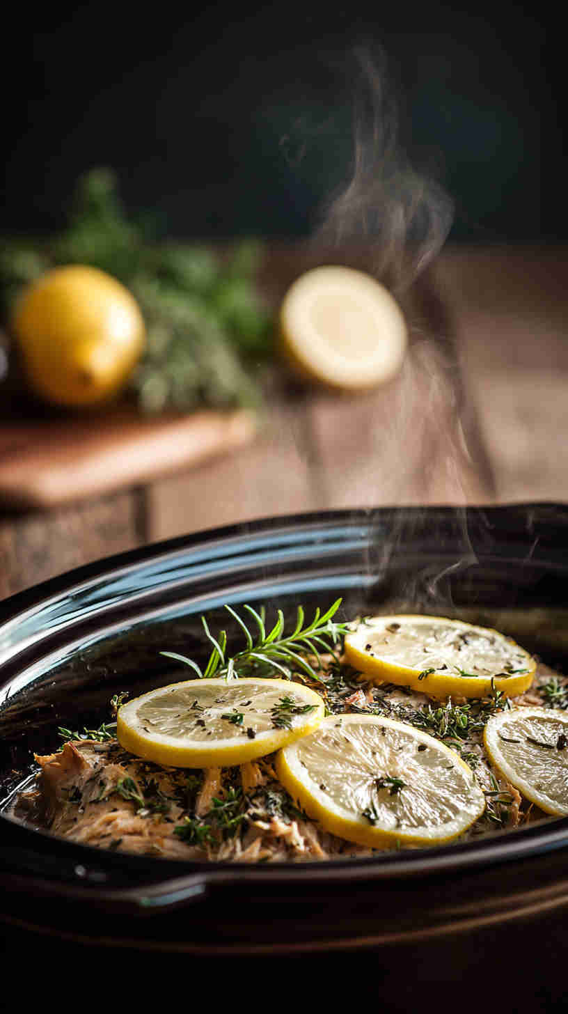 Slow Cooker Lemon Herb Pulled Chicken