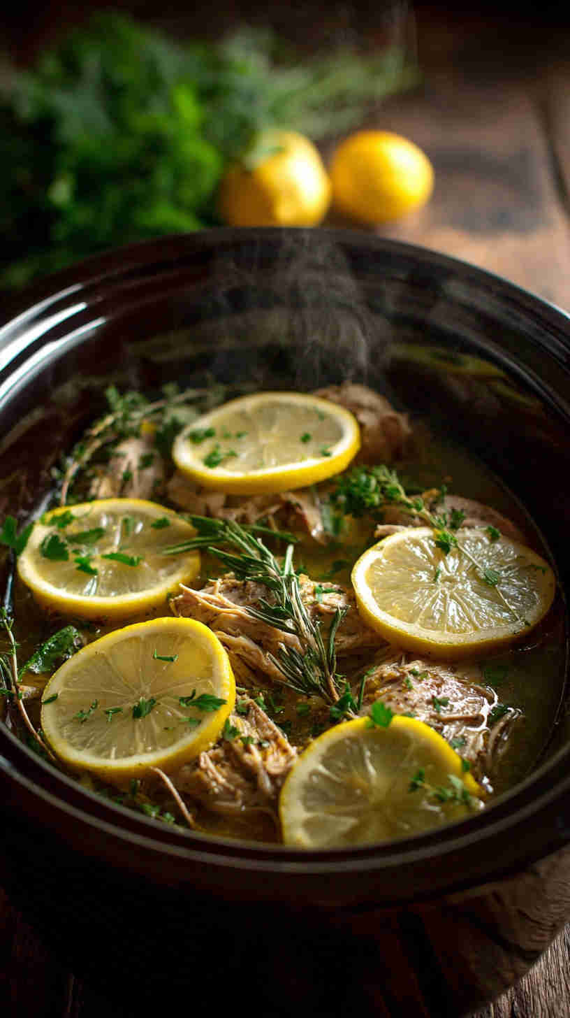 Slow Cooker Lemon Herb Pulled Chicken