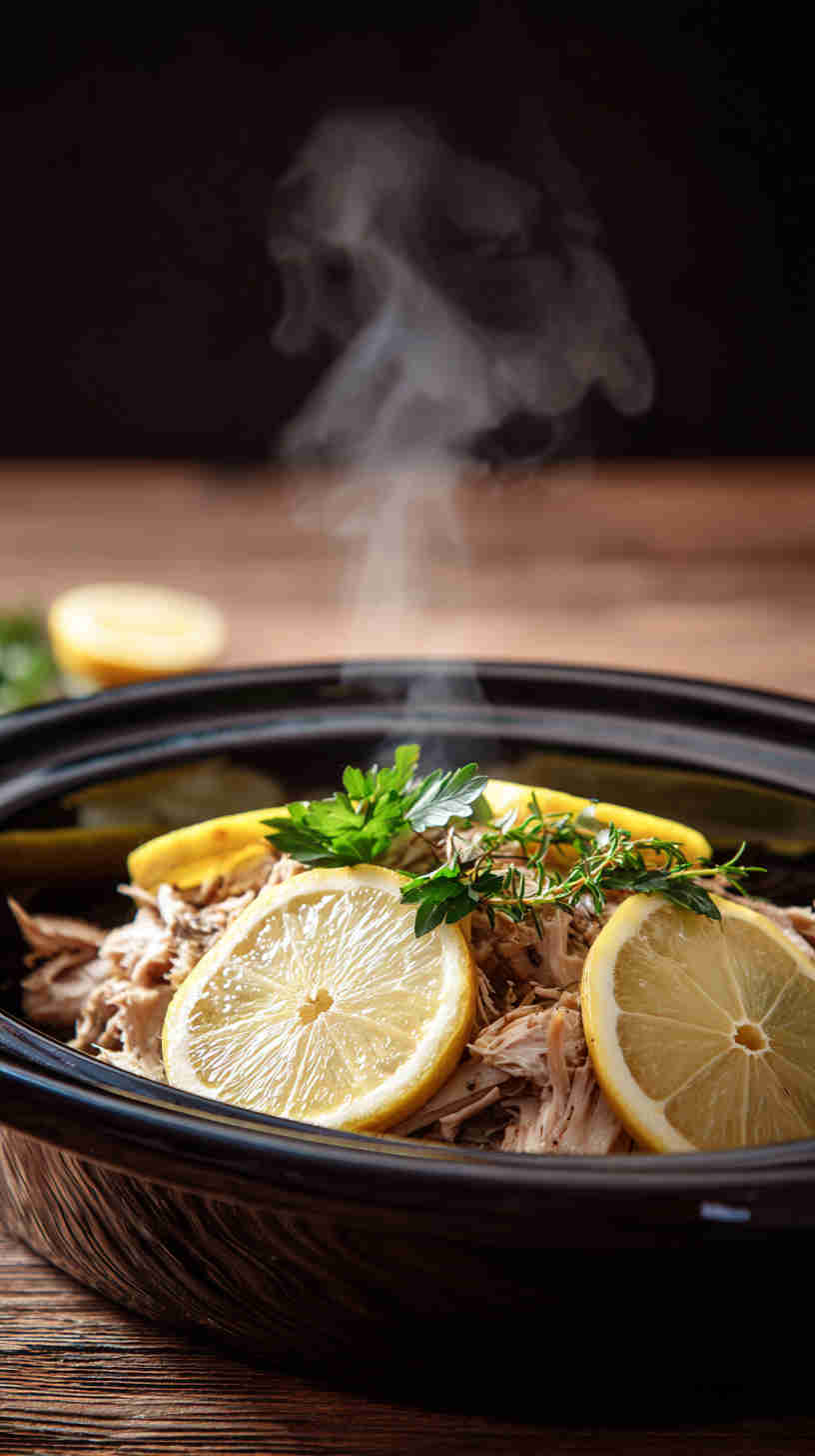 Slow Cooker Lemon Herb Pulled Chicken