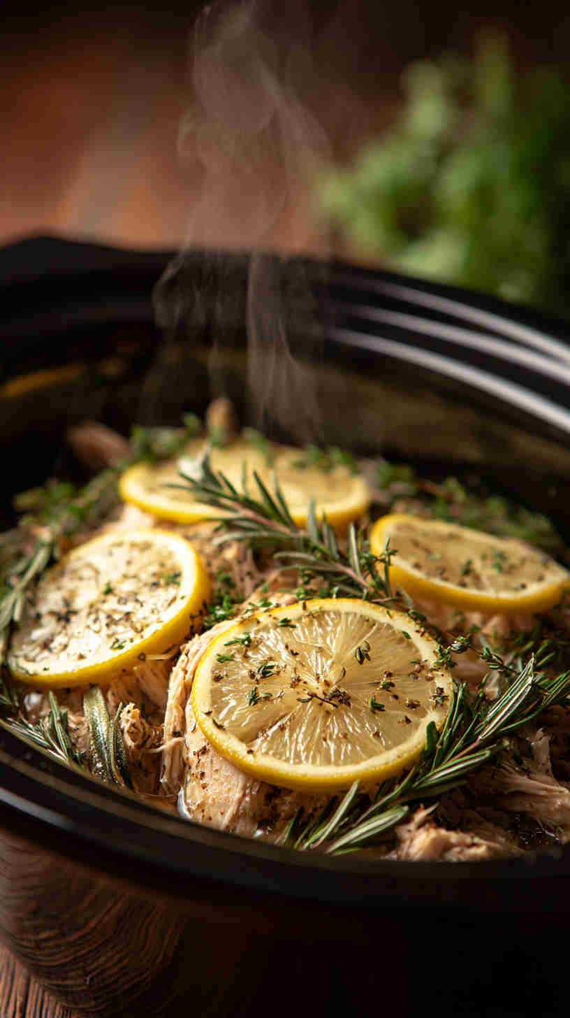 Slow Cooker Lemon Herb Pulled Chicken