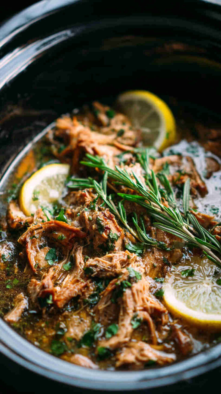 Slow Cooker Lemon Herb Pulled Chicken