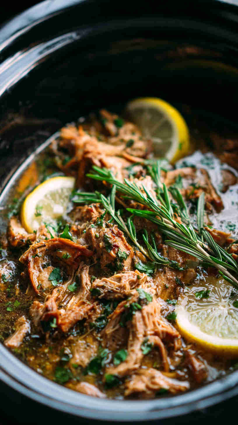 Slow Cooker Lemon Herb Pulled Chicken